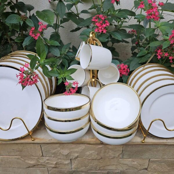24PCS White with Gold Rim Dinner