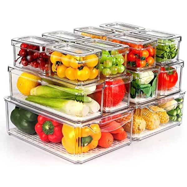 14 pcs BPA-Free Stackable acrylic Fridge Organizer Bins with Lids 
- Clear Refrigerator Storage Containers for Fruit, Vegetables, Food, and Drinks
